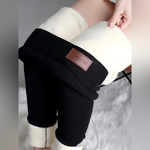 Black Thick Thermal Velvet Warm Lined Cotton Leggings - Picture 4 of 7
